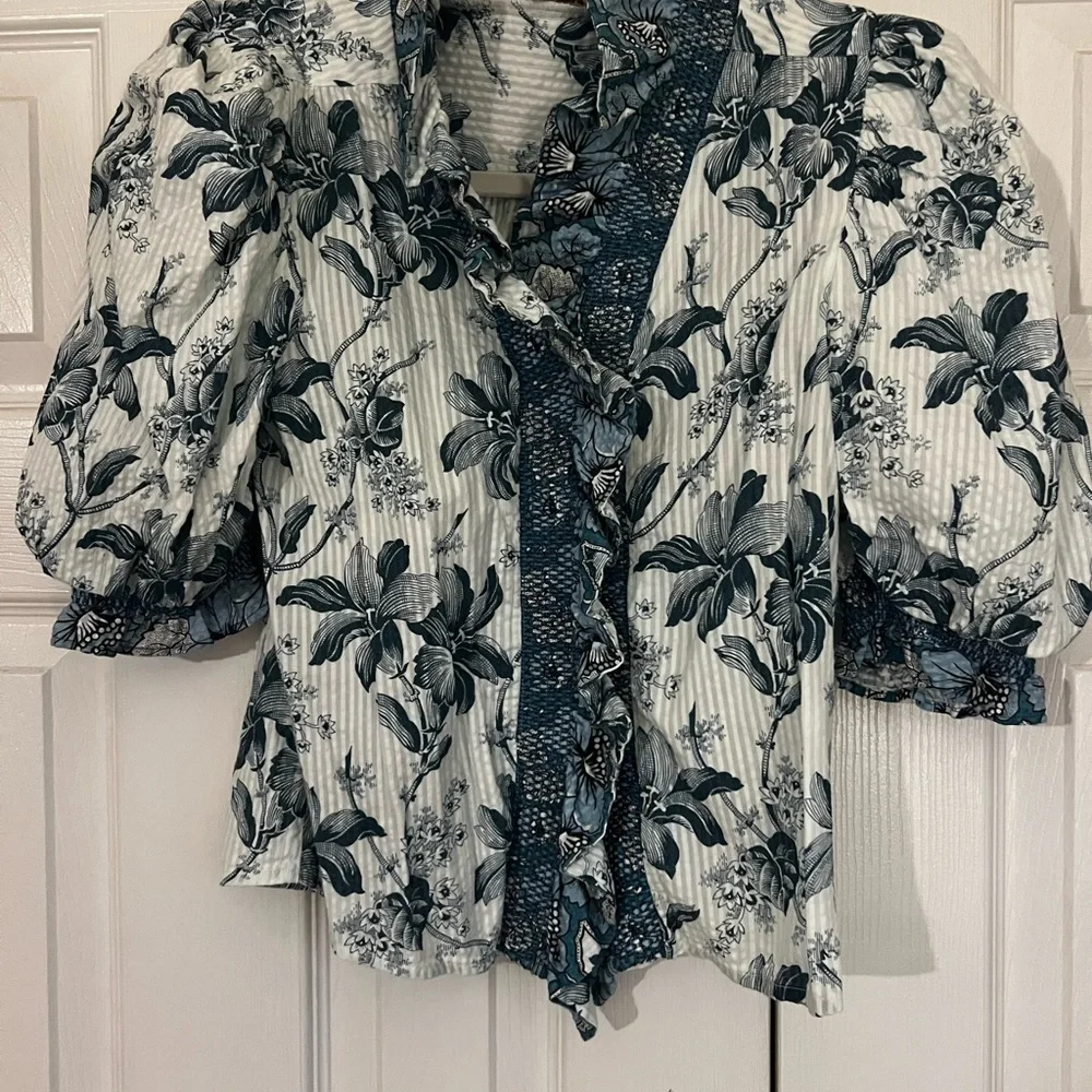 Blue Floral Ruffle Top - Picture 2 of 2